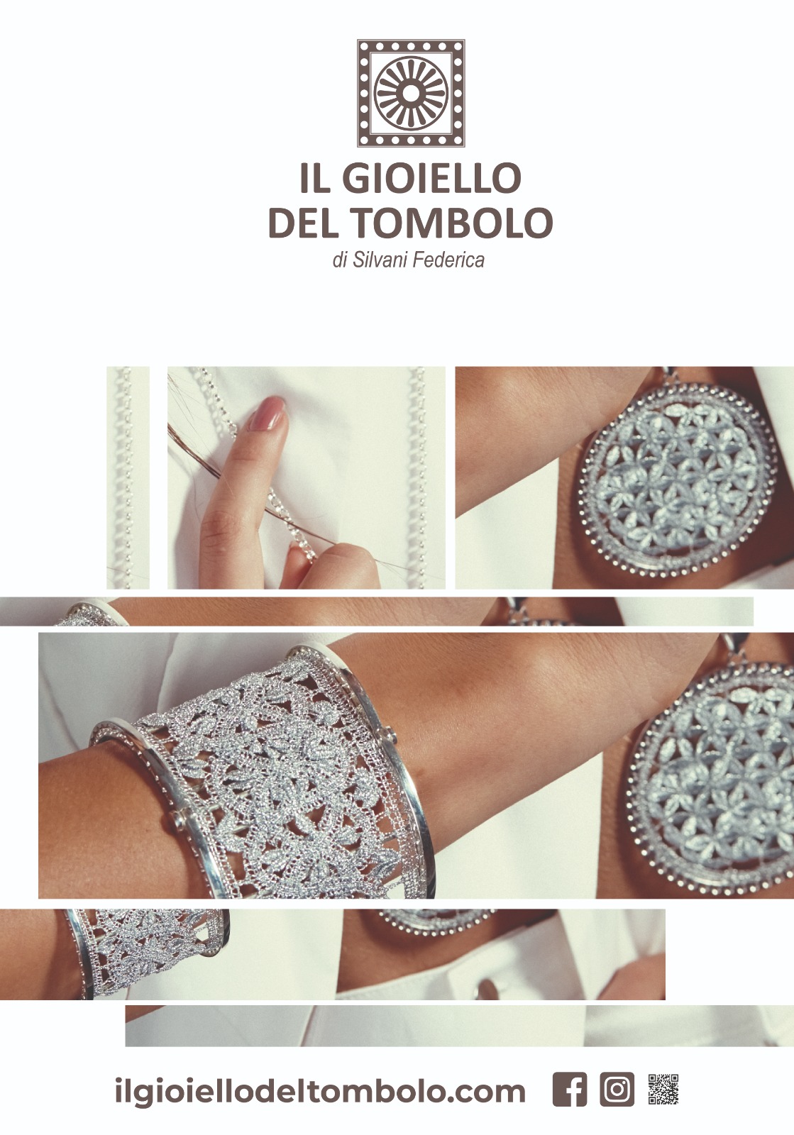 Il Gioiello del Tombolo: bracciale e ciondolo in filo argentato lavorati a tombolo